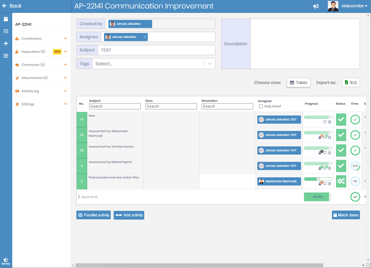 Opis problemu 5W2H w Action Plan