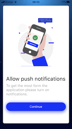 Screenshot displaying prompt for granting push notifications permission to Action Plan Pulse