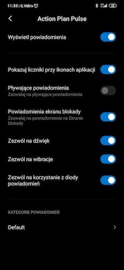 Zrzut ekranu przedstawiający ustawienia powiadomień Push w systemie Android