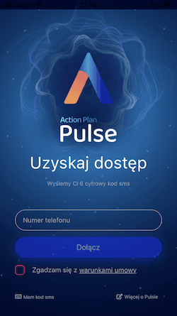 Zrzut ekranu z formularzem logowania w aplikacji Pulse