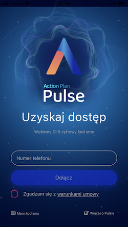 Zrzut ekranu z formularzem logowania w aplikacji Pulse