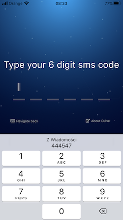 Screenshot displaying prompt for providing a code sent to the user via SMS