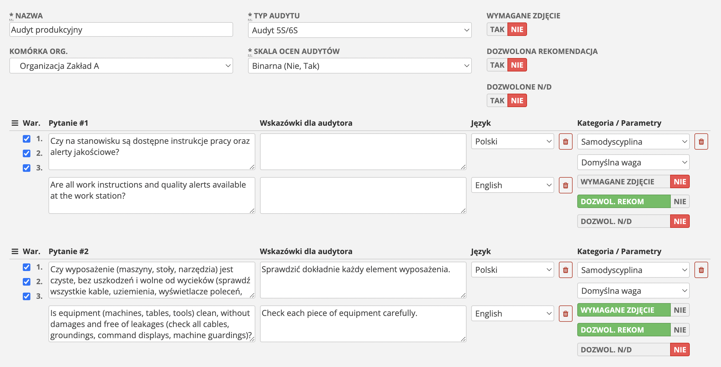 Checklist edit form