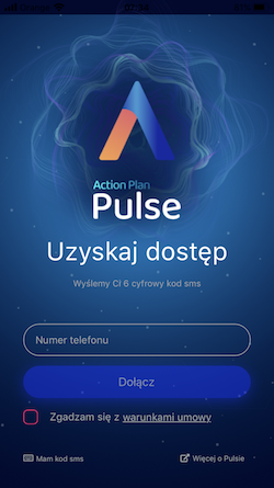 Screenshot of the login form in the Pusle app