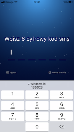 Screenshot with the verification code request made by the Pulse app