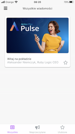 Zrzut ekranu przedstawiający ekran startowy aplikacji Pulse