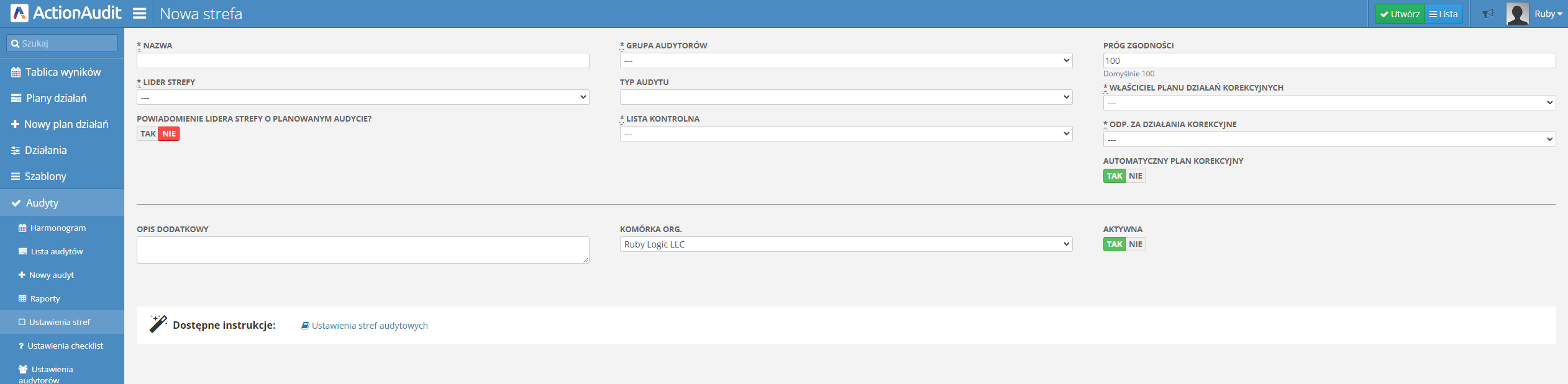 Audit area creation