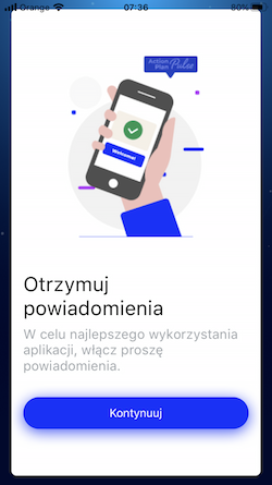 Zrzut ekranu z wyświetlaną przez aplikację Pulse prośbą o zezwolenie na otrzymywanie powiadomień Push